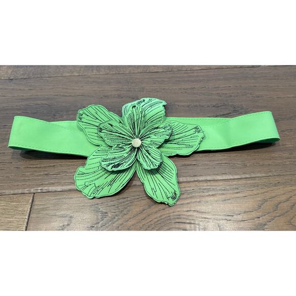 Agua de Coco Swim Belt Floral Button Waistband Stretch Lime Green Women's - Picture 1 of 5